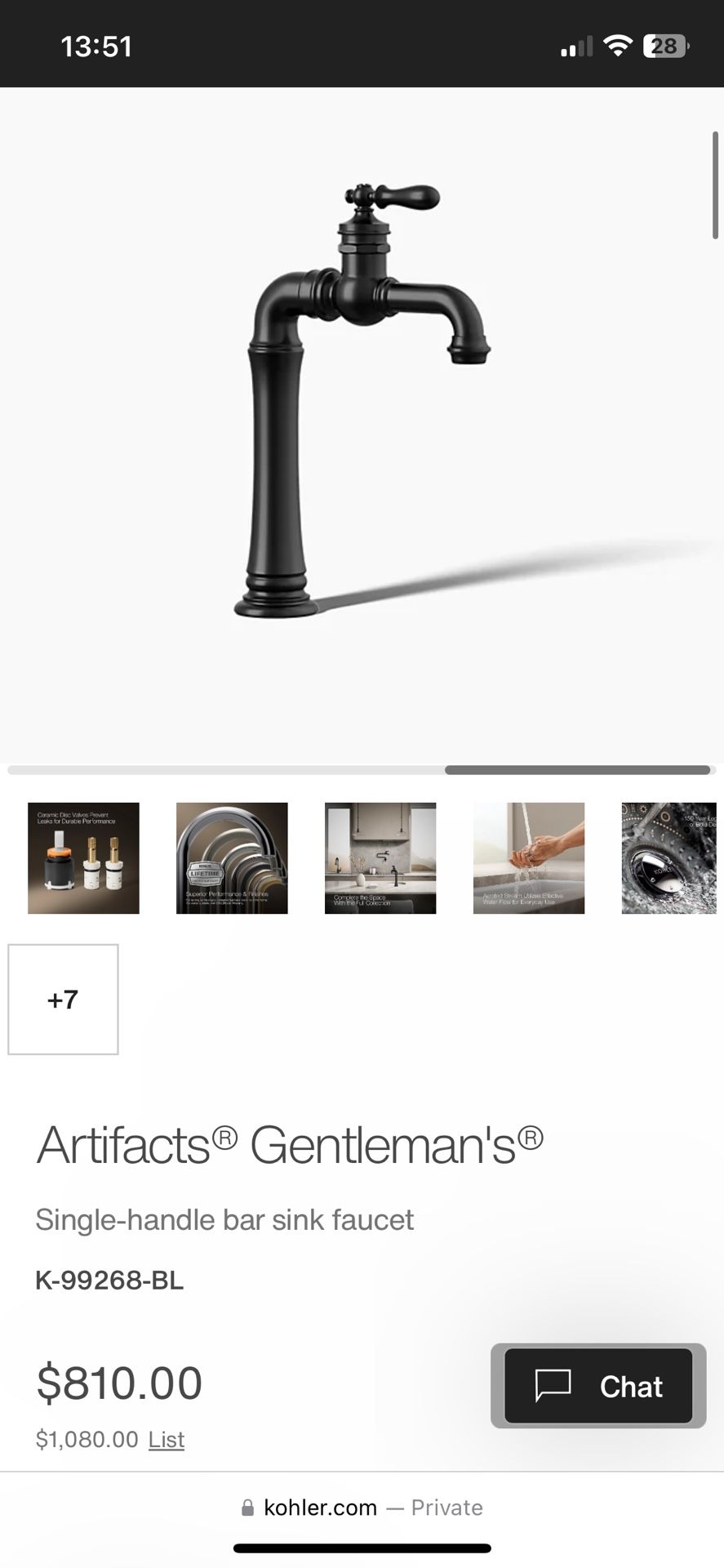 Kohler Artifacts Gentlemen’s Single Handle Bar Sink Faucet