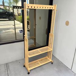 New In Box 35x13.5x66 Inch Tall Garment Hanging Natural Color Real Bamboo Shoe Coat Jacket Rack 