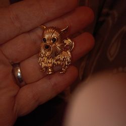 vintage gold-tone terrier dog brooch, Costume Jewelry 
