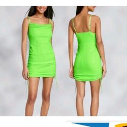 Wild Fable Women's Size Large Lime Sequin Sleeveless Ruched Side Bodycon Dress