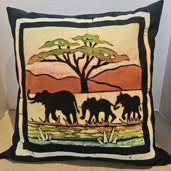 Handmade Elephant Batik Throw Pillow
