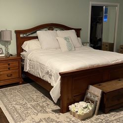 Solid Wood King Bed Frame  & Nighstand
