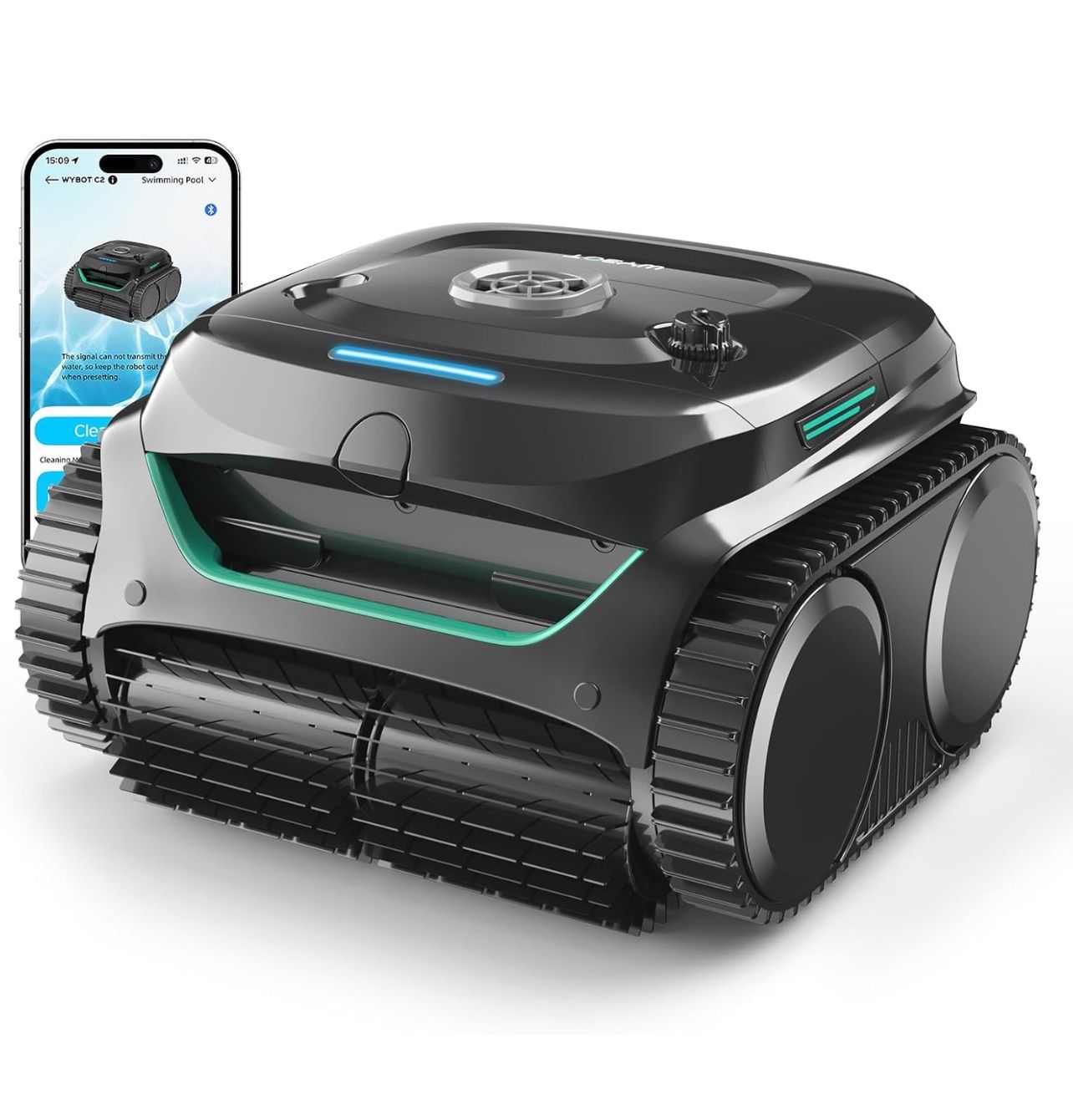 WYBOT C2 Robotic Pool Cleaner, Cordless Pool Vacuum for Inground Pools up to 2152 Sq.ft, Dual Filtration, Powerful Suction, Wall Climbing and Waterlin