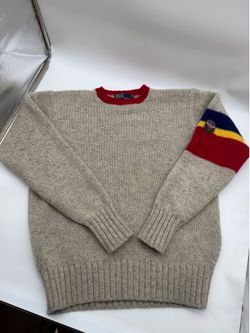 Vintage Polo by Ralph Lauren 100% Wool Knit Sweater Crest Patch Colorblock Sleeve Men’s L
