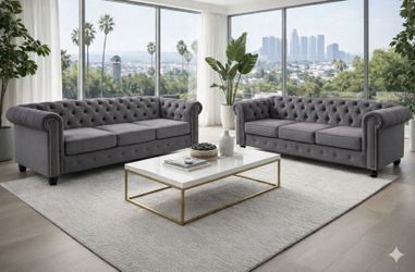 2pcs Classic Chesterfield Sofa Set 82'', Tufted Sofa Couch Set with Solid Wood Legs Thick Cushion, Pet-Friendly 3-Seater Customized