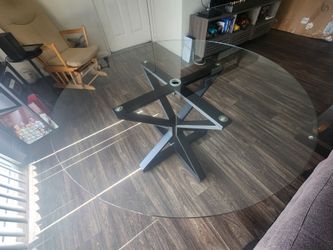 Round Glass Dining Table with Metal Base