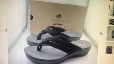 Clarks Womens Sz 8 Cloudsteppers Arla Kaylie Black Gray Flip Flops Sandals Slip
