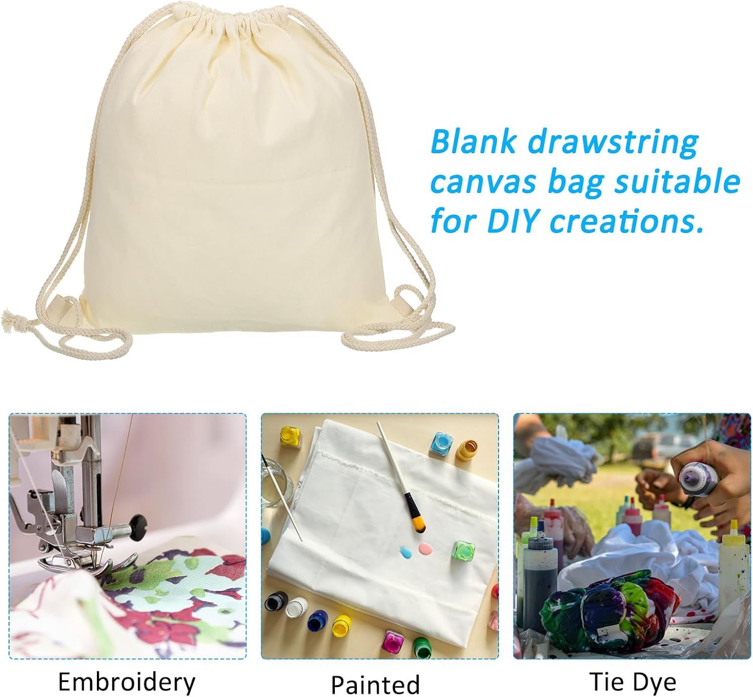 Cotton Drawstring Bags, Cotton Canvas Drawstring Backpack Foldable Sports Gym Bags for Women Men Gym Sports Trip, Black