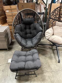 New Birdcage Lounge Chair 450 lbs Capacity Indoor Outdoor Wicker Egg Chair Set w/ Ottoman Footrest