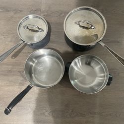 Three Set Pots With Lids, Vintage 