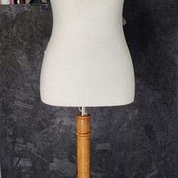 Cream Female Dress Form Mannequin with Wooden Base

