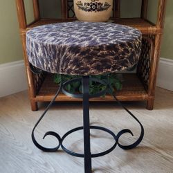 Wrought Iron Stool with Leopard  / Cheetah Print Upholstery 