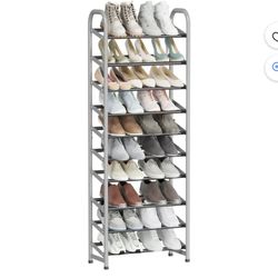 10 Tier Metal Shoe Rack Silver & Dark Gray
