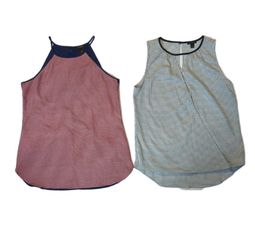 Ann Taylor Small 2 Tank Tops Red Gingham Halter Blue Grey Top Handkerchief