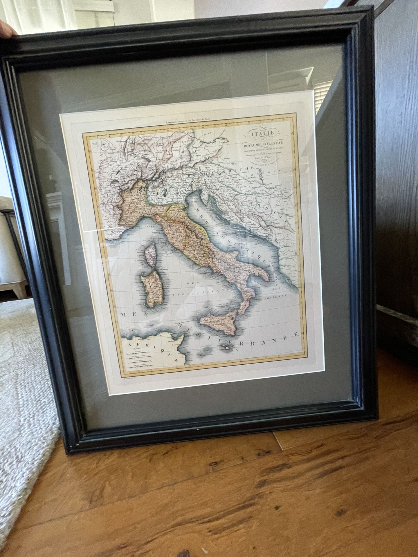 Print Of Old Map Of Italy With Custom Mat And Frame