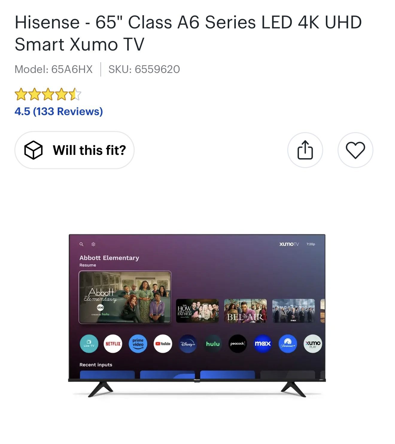 65” Hisense 4K Smart TV A6 Series (Damaged/For Parts or Repair) + Wall Mount