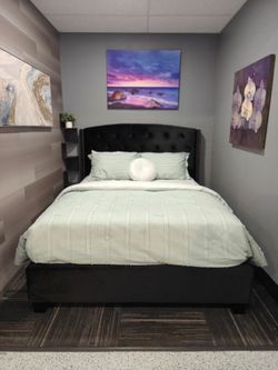 Black Velvet Tufted Upholstered Bed Frame