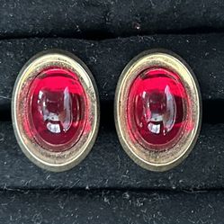 Vintage Cufflinks Brass & Red 