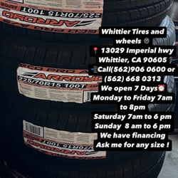 SET OF NEW TIRES, 225/70R15 ARROYO HT , INCLUDING MOUNTING AND BALANCING. ASK ME FOR ANY SIZE OR BRAND