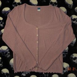 Pink Old Navy button-up cardigan with ruffled hem