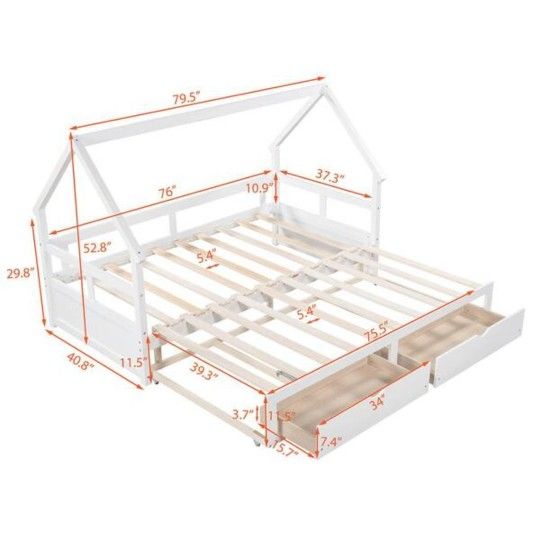 House Shaped Kids Bed with Storage Drawers – Expands to...