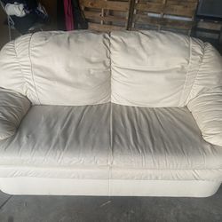 Small Loveseat Leather Beige Couch Sofa 