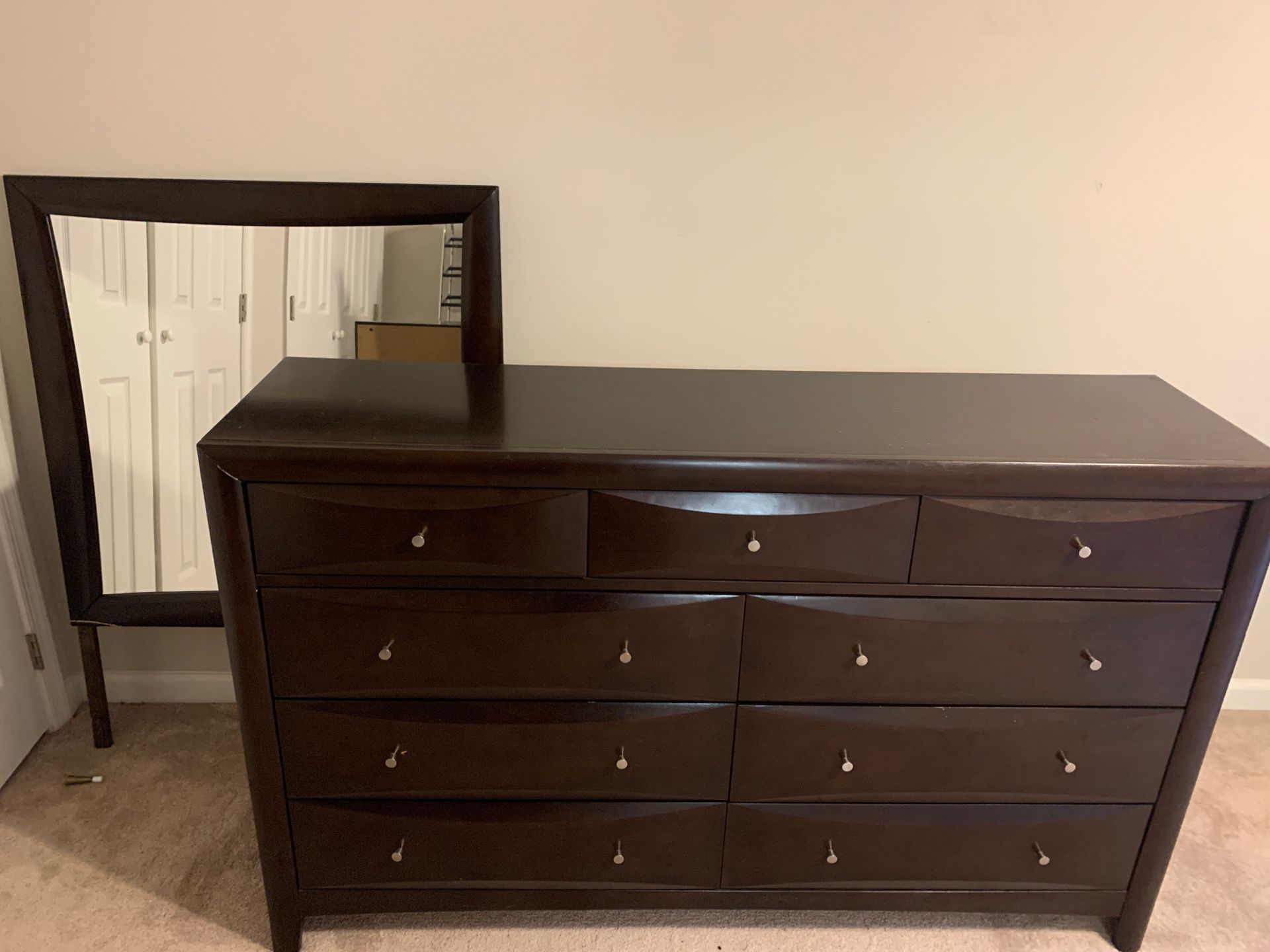 Bedroom Set (no bed): dresser w/ mirror, media chest, two night stands