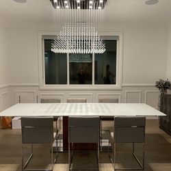 Calligaris Luxury Brand Italian Made dining Table Glass Top With Walnut Base 70”-90”