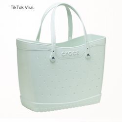 Large Croc Tote In All White 