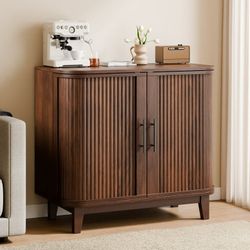 31.5" Modern Fluted Sideboard Cabinet with Storage, Scratch-Resistant Finish, Versatile Buffet for Living Room, Dining Room, or Entryway Walnut