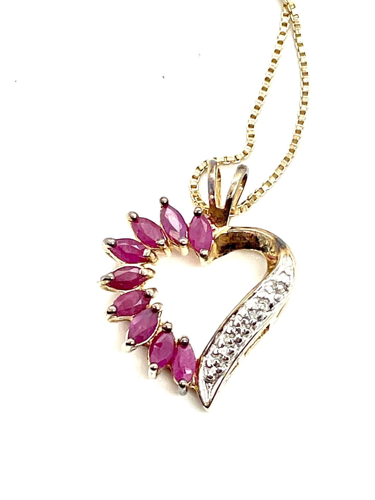 Sterling Ruby And Diamond Heart Necklace