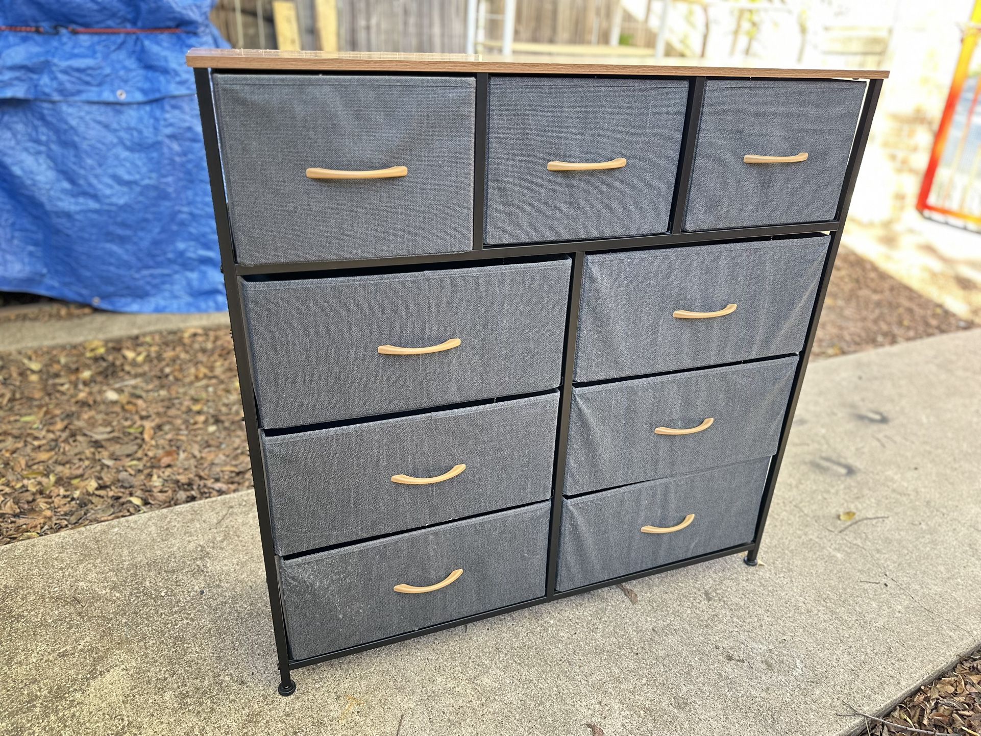 Mainstays 9 Drawer Fabric Dresser for Bedroom 40" Wide x 45" Tall, Grey