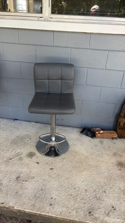 Gray Faux Leather Adjustable Bar Stool
