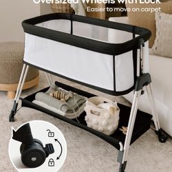 Baby Bassinet Bedside Sleeper with Wheels and Storage Tray,  for Infant/Newborn