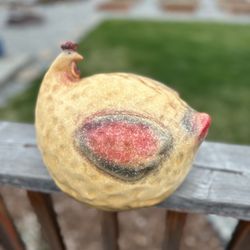 Vintage Hen Figurine, Chicken Decor, Farmhouse Kitchen Decor, Cottage Decor Folk Art Chicken