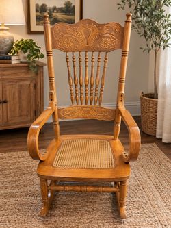 Antique Wood Rocking Chair with Cane Seat