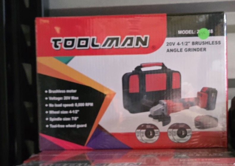 Toolman 20V 4 1/2" Brushless Angle Grinder With Battery, Charger And Case