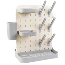 Larger Baby Bottle Drying Rack Space Saving Countertop Vertical Rack with Brushes Holder (Gray