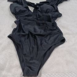 Black One-Piece Swimsuit with Tie Front