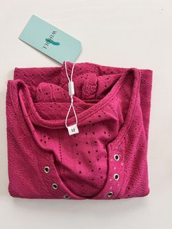 Saukole Shirt Womens Large Pink Casual Country V Neck Blouse Petal Sleeve