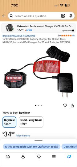 for Craftsman CMCB1104 Battery Charger for 20 Volt Tools, N857438, for cmcb1104 Charger, for 20 Volt Tools, for N857438