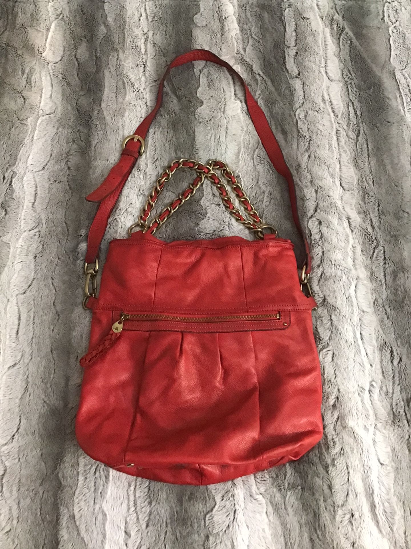 B Makowsky Red Leather Bag Handbag Messenger Tote Shoulder Bag