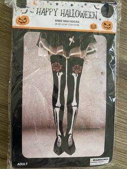 Halloween Skeleton Rose Knee High Socks