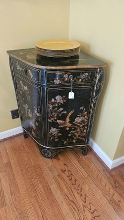 Antique Black Chinoiserie Corner Cabinet