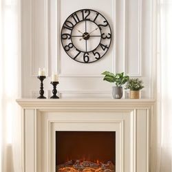 Wall Clock, 14 in Small Wall Clocks Battery Operated, Vintage Retro Mid Century Decorative Metal Clock Silent Non Ticking for Living Room Decor-Black