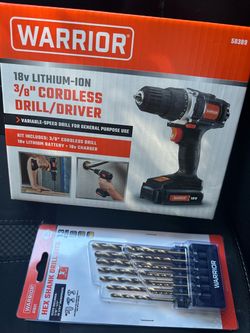 NEW Warrior 18V Cordless Drill Kit + 13-Piece Titanium Drill Bit Set