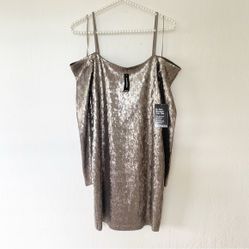 Express Sequin Volcanic Ash Off The Shoulder Mini Dress