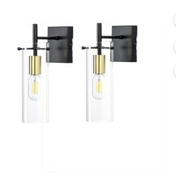 Set of 2 Black-Gold Wall Sconce, Glass Modern Wall Light Fixture.
