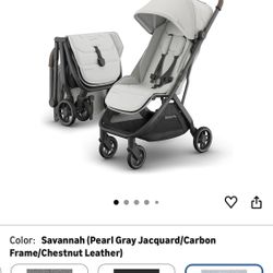 UPPAbaby Minu V3 Travel Stroller | Lightweight + Compact Design | One-Hand Fold + Unfold | from Birth + Overhead Compatible | Savannah