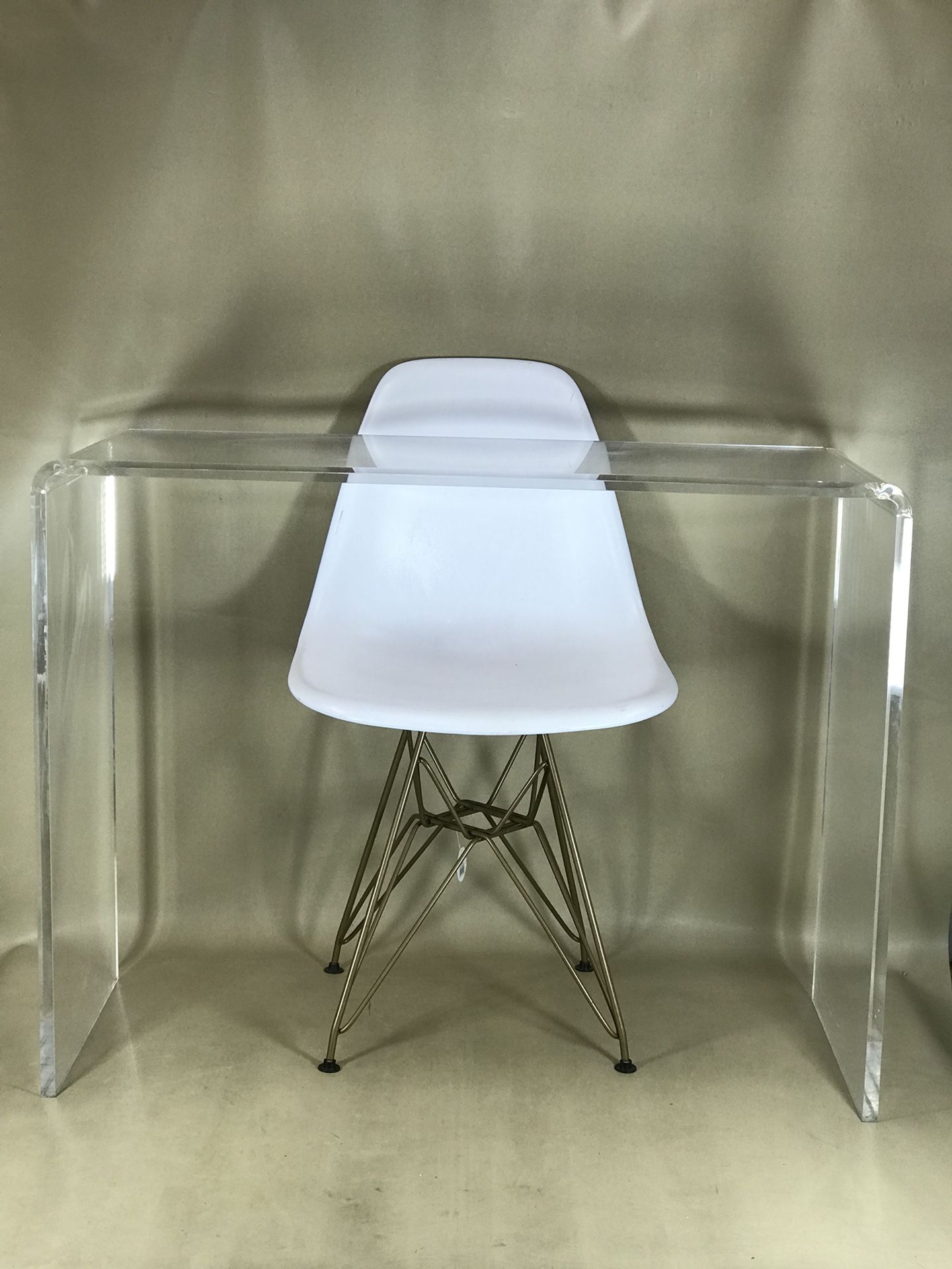 Acrylic CONSOLE Table Desk Lucite Waterfall Approx 38” X 29” X 15” 3/4” thick Can be used as a desk or console table.
